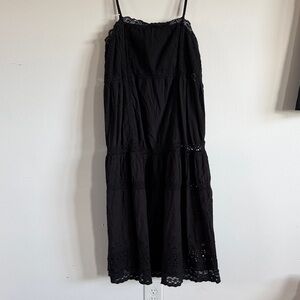Free People Black Tiered Lace Trim Slip Dress